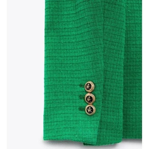 NWT ZARA BALMAIN STYLE TEXTURED BLAZER GOLD BUTTONS M GREEN - Picture 6 of 7